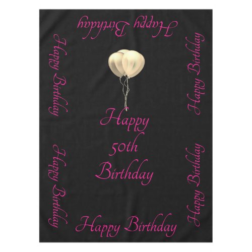 Happy 50th Birthday Pink Black Gold Balloons Cool Tablecloth