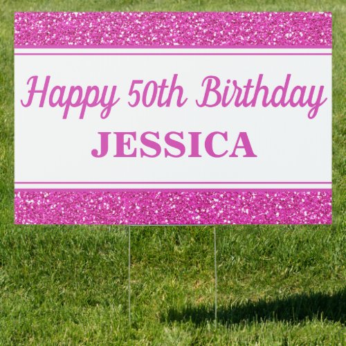 Happy 50th Birthday Pink Glitter Sign