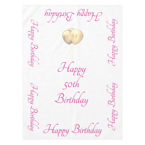 Happy 50th Birthday Pink White Gold Balloons Cool Tablecloth