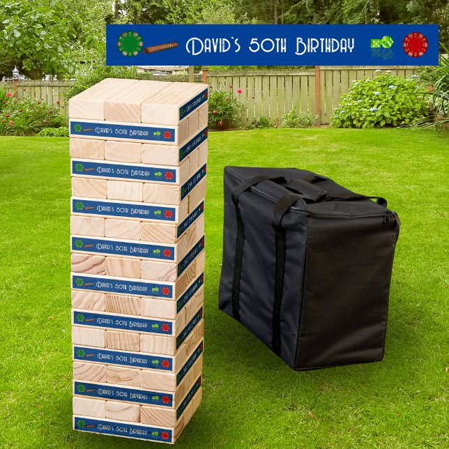 Happy 50th Birthday Poker Chips & Cigar   Topple Tower (Add casino-themed fun to your 50th birthday or poker party!)