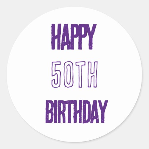 Happy 50th Birthday Purple Fabulous Elegant Party Classic Round Sticker