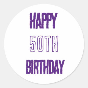Happy 50th Birthday Purple Fabulous Elegant Party Classic Round Sticker