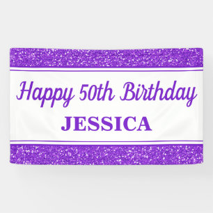 Happy 50th Birthday Purple Glitter Banner