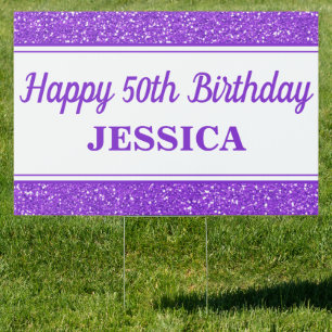 Happy 50th Birthday Purple Glitter Sign