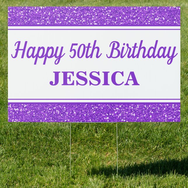 Happy 50th Birthday Purple Glitter Sign (Insitu)