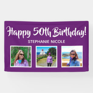 Happy 50th Birthday Purple Personalized Photos Banner