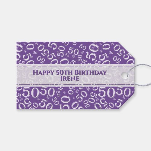 Happy 50th Birthday Purple Random Number Pattern Gift Tags