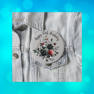 Happy 50th Birthday Red and Black Roses Button