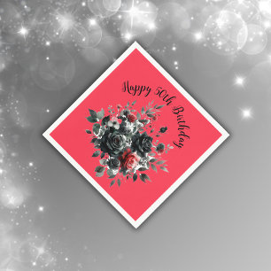 Happy 50th Birthday Red and Black Roses Napkins