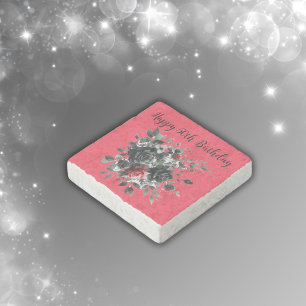 Happy 50th Birthday Red and Black Roses Stone Magnet