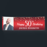 Happy 50th Birthday Red with Confetti One Photo Banner<br><div class="desc">Congratulations on this huge milestone in your life! This banner is a one photo option with red gradient background and fun confetti top boarder. Fun and easy template can be adjusted to fit your birthday party needs!</div>