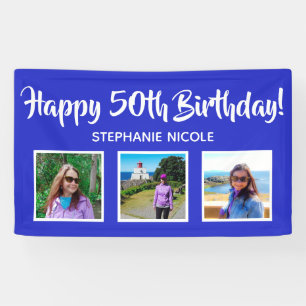Happy 50th Birthday Royal Blue Personalized Photos Banner