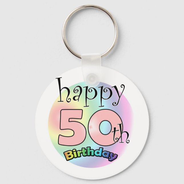 Happy 50th Birthday (roze) Keychain (Front)