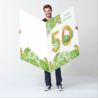 Happy 50th Birthday Tropical Leaf Jumbo Number 50 Card