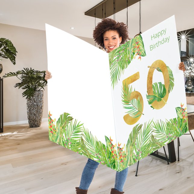 Happy 50th Birthday Tropical Leaf Jumbo Number 50 Card (Creator Uploaded)