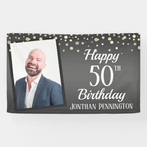 Happy 50th Birthday with Confetti One Photo Ba Banner