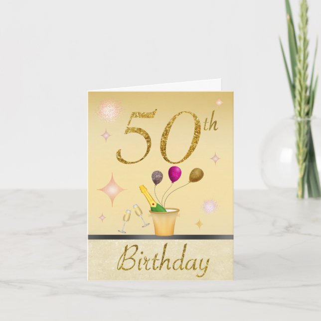 Happy 50th Gold Glamours Birthday Card (Front)
