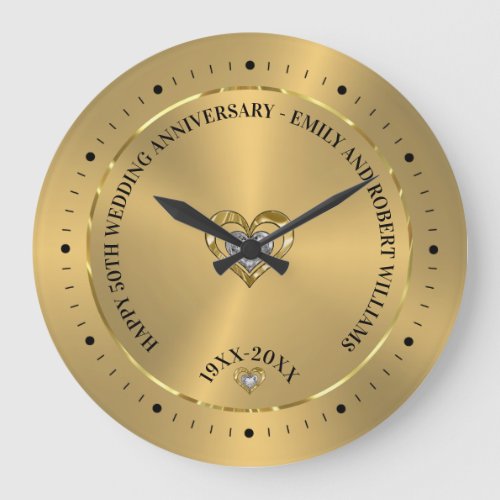 Happy 50th Gold Wedding Anniversary  Large Clock