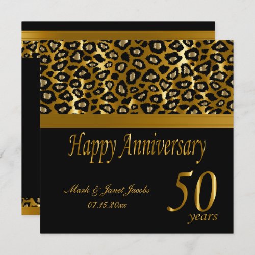 Happy 50th Golden Anniversary  Leopard Pattern Invitation