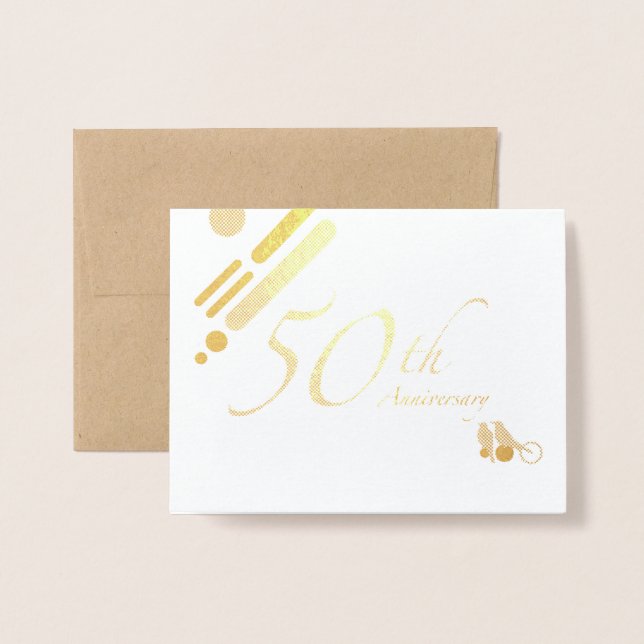 Happy 50th Golden Anniversary Mod Birds Foil Card (Front With Envelope)