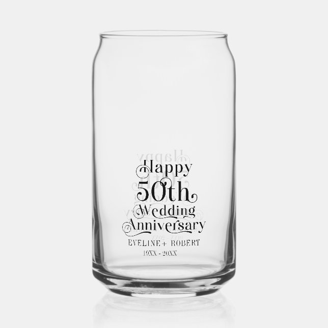 Happy 50th Wedding Anniversary Black Typography Can Glass (Front)