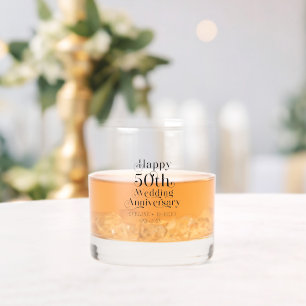 Happy 50th Wedding Anniversary Black Typography Whiskey Glass
