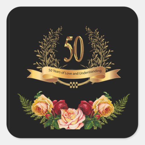 Happy 50th Wedding Anniversary Classic Round Stick Square Sticker