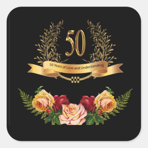 Happy 50th Wedding Anniversary Classic Round Stick Square Sticker