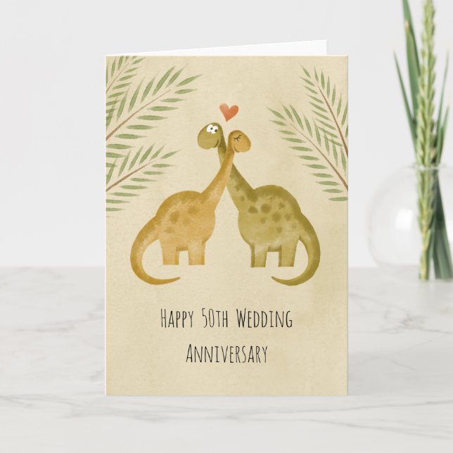 Happy 50th Wedding Anniversary Couple Dinosaurs Card (Front)