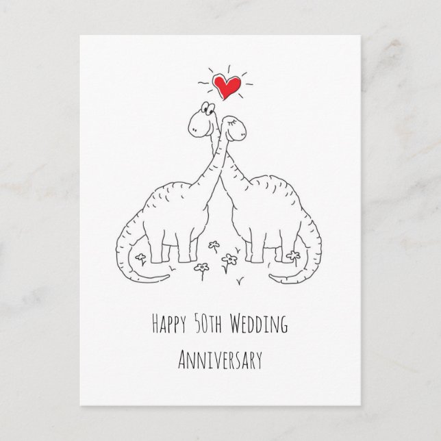 Happy 50th Wedding Anniversary Couple Dinosaurs Postcard (Front)