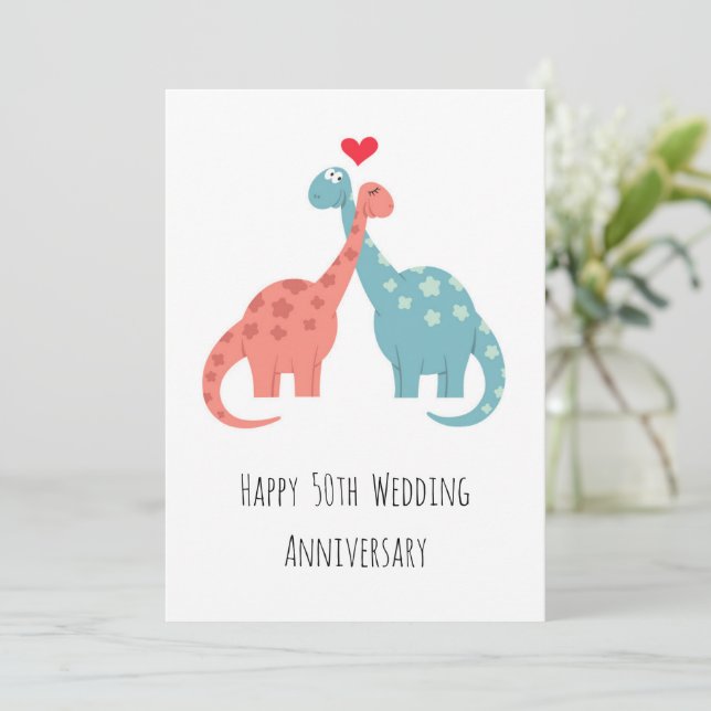 Happy 50th Wedding Anniversary Cute Dinosaurs Card (Standing Front)