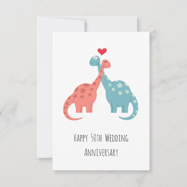 Happy 50th Wedding Anniversary Cute Dinosaurs Card (Front)