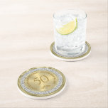 Happy 50th wedding anniversary diamonds and gold coaster<br><div class="desc">Celebrate your 50th wedding anniversary in style with this exquisite white and gold double heart adorned with stunning faux diamonds. A symbol of enduring love and commitment,  this elegant piece is the perfect way to mark this milestone occasion.</div>