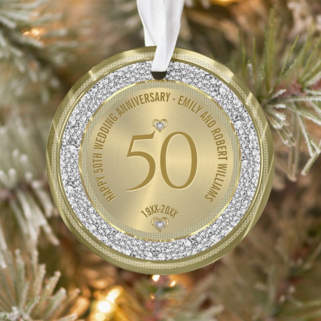 Happy 50th wedding anniversary diamonds and gold ornament (Tree)
