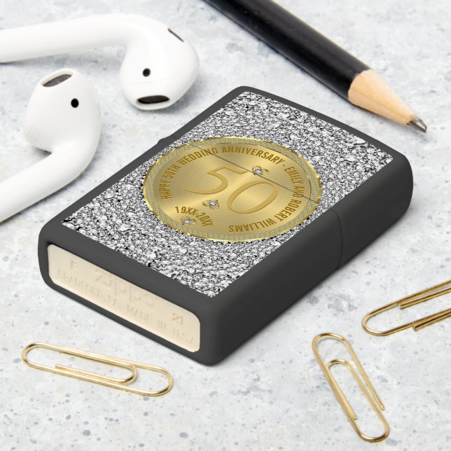 Happy 50th wedding anniversary, Diamonds and gold Zippo Lighter (On Table 2)