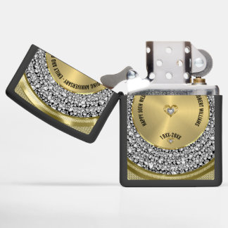 Happy 50th wedding anniversary diamonds and gold zippo lighter