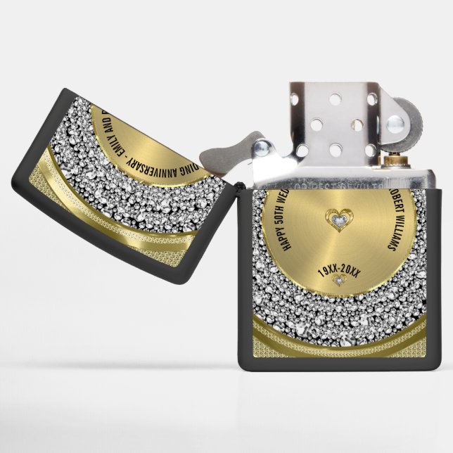 Happy 50th wedding anniversary diamonds and gold zippo lighter (Opened)