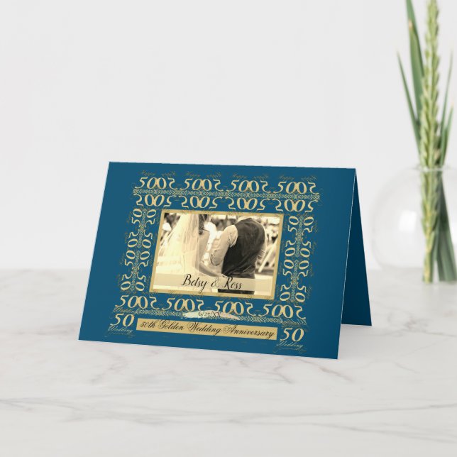 "Happy 50th Wedding Anniversary" Frame+Photo Holiday Card (Front)