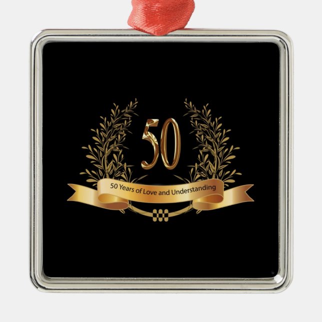 Happy 50th Wedding Anniversary Gifts Metal Ornament (Front)