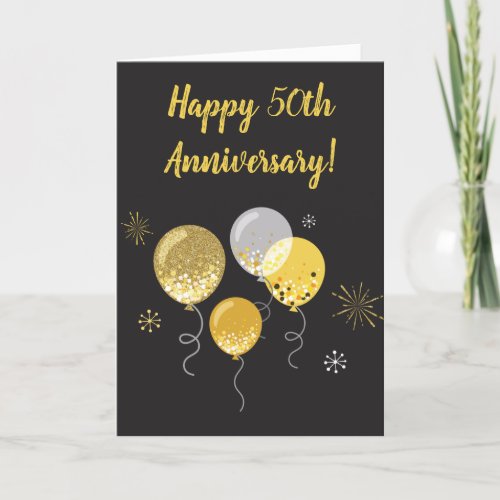 Happy 50th Wedding Anniversary Gold Balloons Card