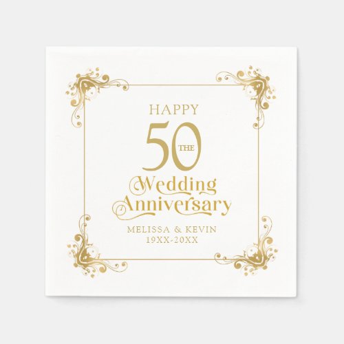 Happy 50th Wedding Anniversary Gold Frame Napkins
