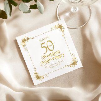 Happy 50th Wedding Anniversary Gold Frame Napkins