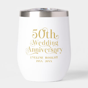 Happy 50th Wedding Anniversary Gold Typography Thermal Wine Tumbler