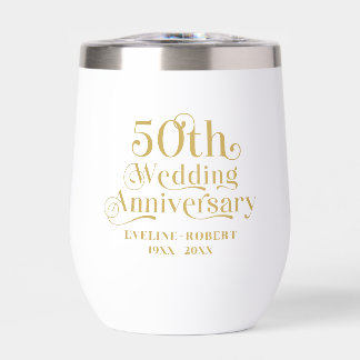 Happy 50th Wedding Anniversary Gold Typography Thermal Wine Tumbler