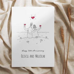 Happy 50th Wedding Anniversary Red Heart Married Postcard