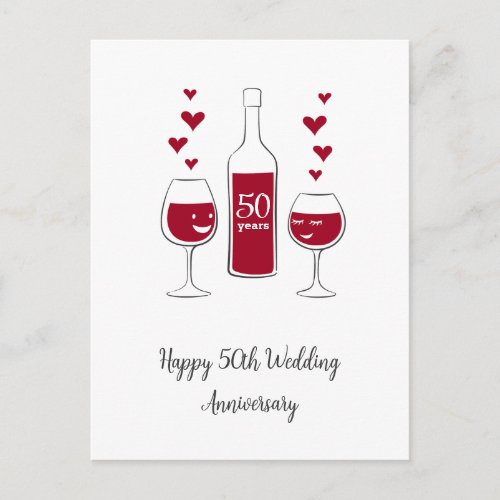 Happy 50th Wedding Anniversary Red Wine Heart Card