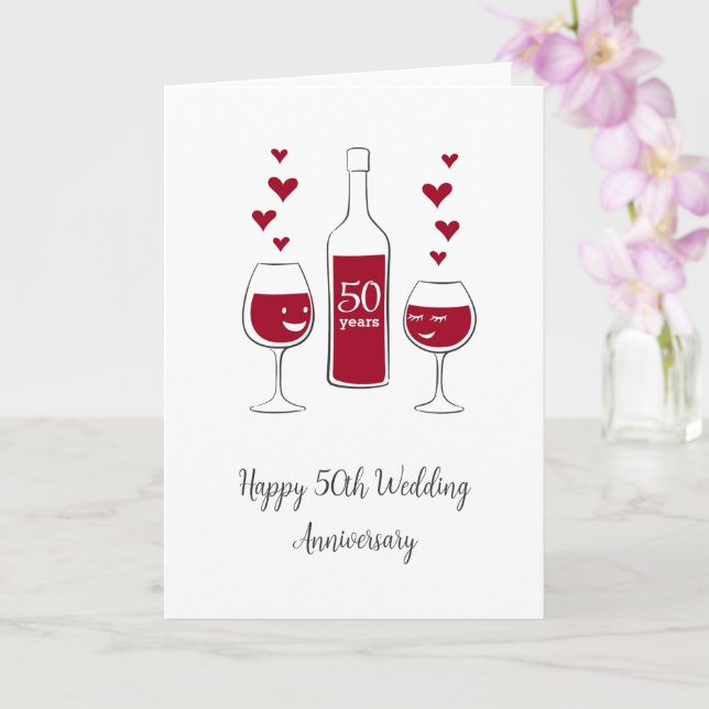 Happy 50th Wedding Anniversary Red Wine Heart Card (Orchid)