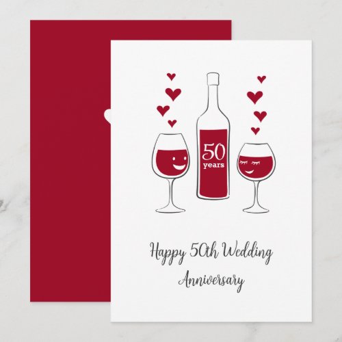 Happy 50th Wedding Anniversary Red Wine Heart Card