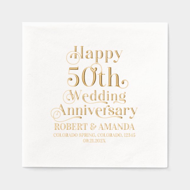 Happy 50th Wedding Anniversary Retro Typography Foil Napkins (Front)