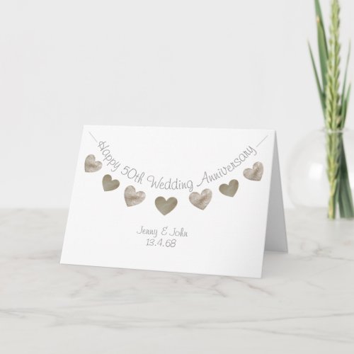 Happy 50th Wedding anniversary with golden hearts Card